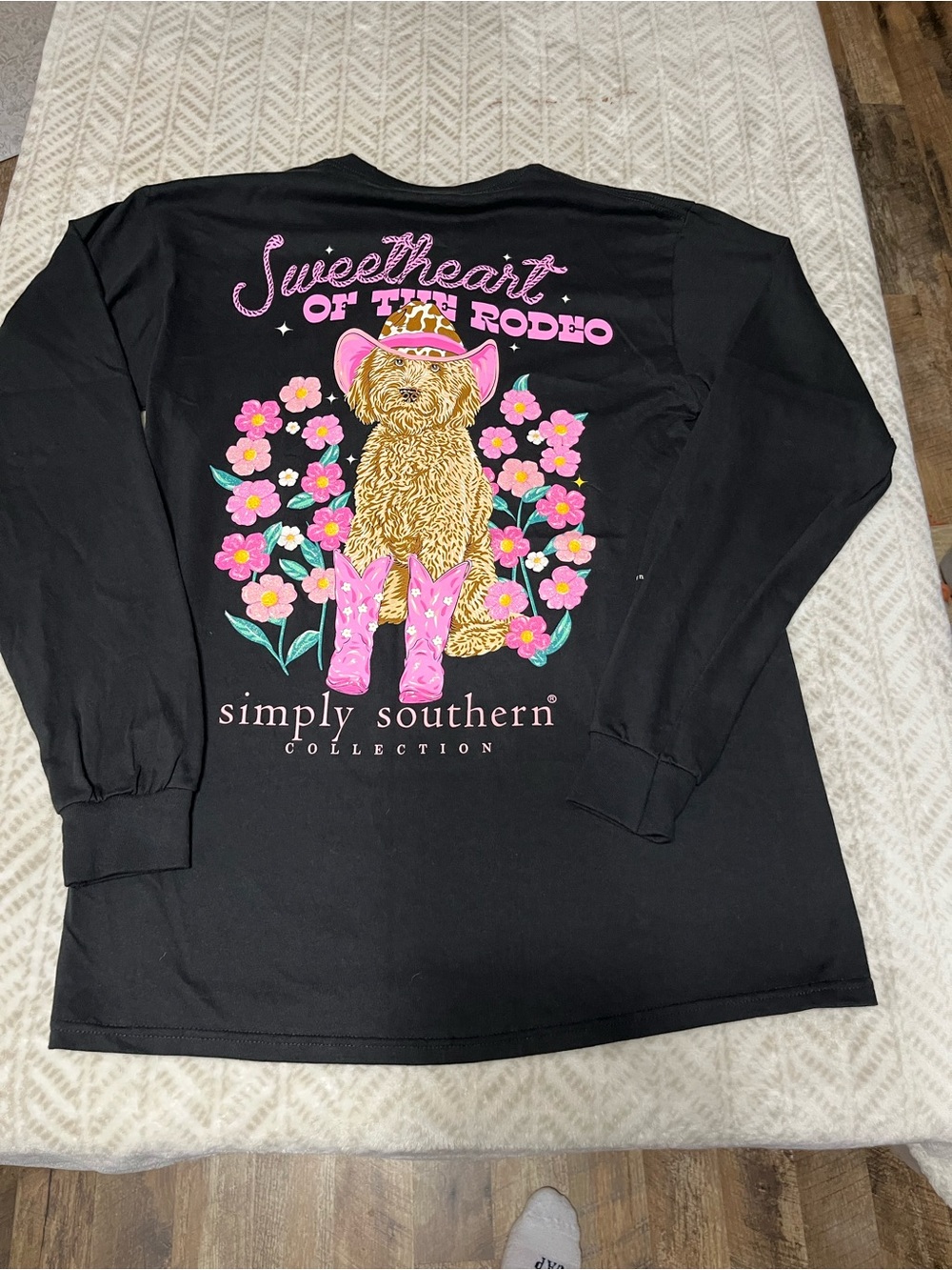 Simply Southern Black Long-Sleeve Tee with Pink & Gold Bow Medium Accents - Picture 3 of 5
